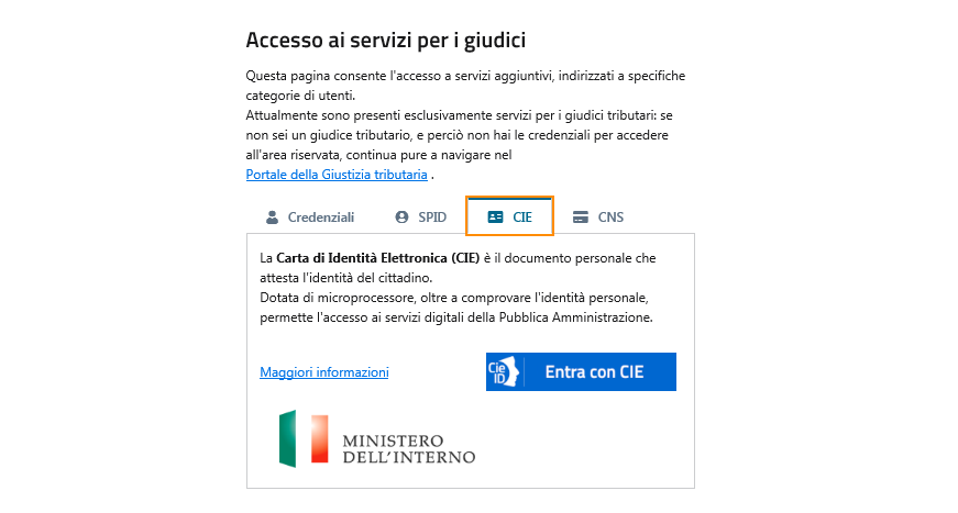 accesso Scrivania del giudice con CIE