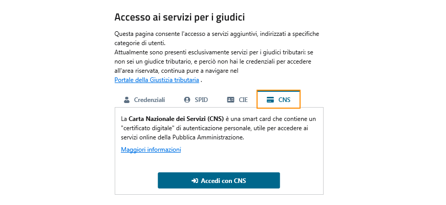 accesso Scrivania del giudice con CNS