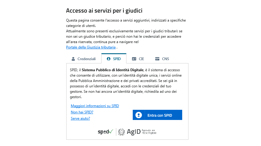 accesso Scrivania del giudice con SPID